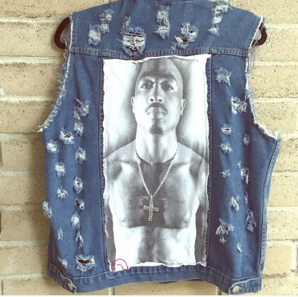 Tupac Shakur Custom Distressed Jean Vest